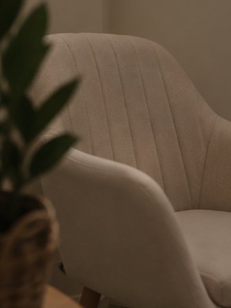 Λεπτομέρεια της πολυθρόνας, με φυτό στο πρώτο πλάνο