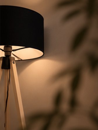 Το φωτιστικό δαπέδου και οι σκιές των φύλλων στον τοίχο